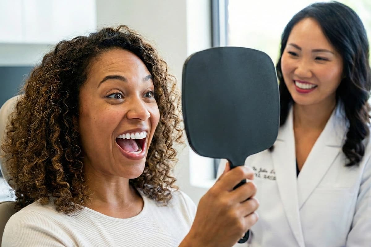 Close-up of a patient with a bright, confident smile